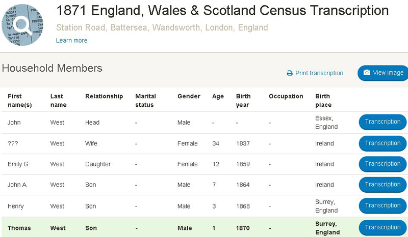 Transcription of 1871 English Census Return for Christina West