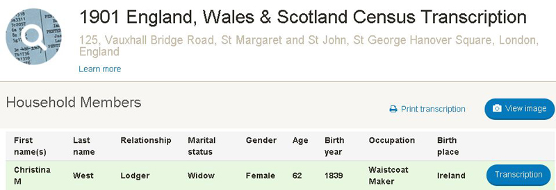 Transcription of 1901 English Census Return for Christina West