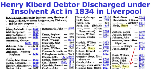 Henry Kiberd debtor discharge 1834 Liverpool