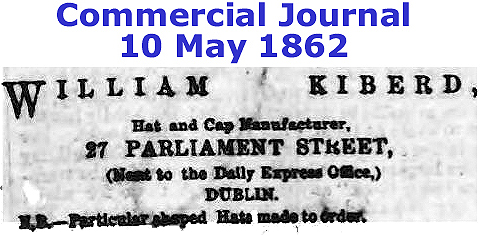 William Kiberd's advertisement in the Commercial Journal in 1862