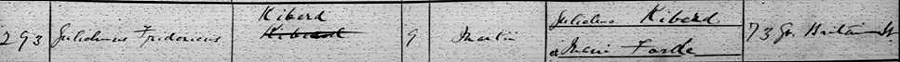 William Kiberd's baptisimal record